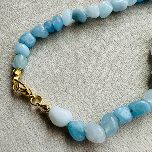 Aquamarine Beaded Necklace 14k Gold Plated Chain 18 Inch - Picture 14 of 17